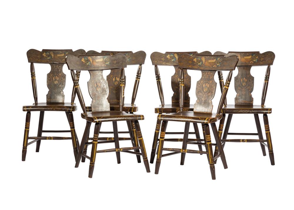 Appraisal: Six American Late Federal Carved and Stenciled Hitchcock Chairs early-to-mid