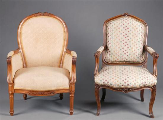 Appraisal: TWO FRENCH STYLE ARMCHAIRS Late th-early th century hardwood Both