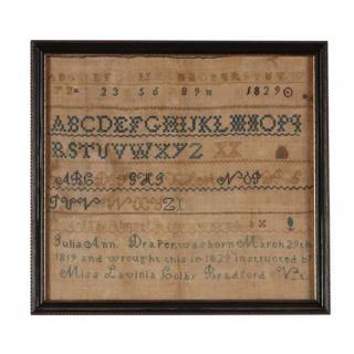 Appraisal: Needlework Sampler Instructed by Lavinia Colby dated Bradford Vermont worked