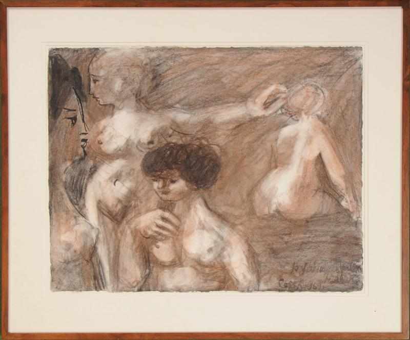 Appraisal: AMERICAN SCHOOL NUDE WOMEN Chalk on paper dedicated and inscribed