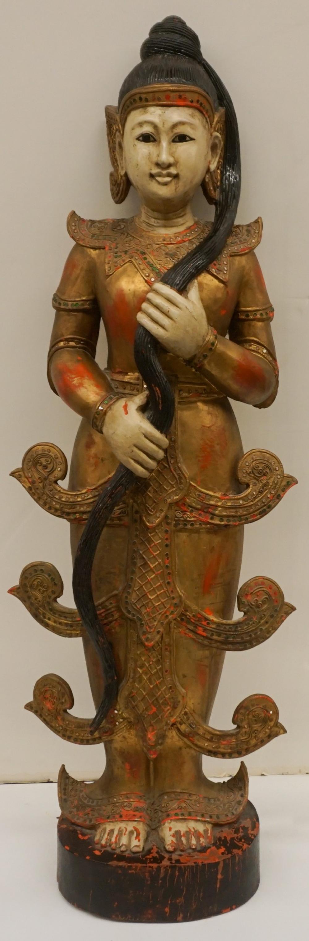 Appraisal: Southeast Asian Painted Wood Figure of Phra Mae Thorani H