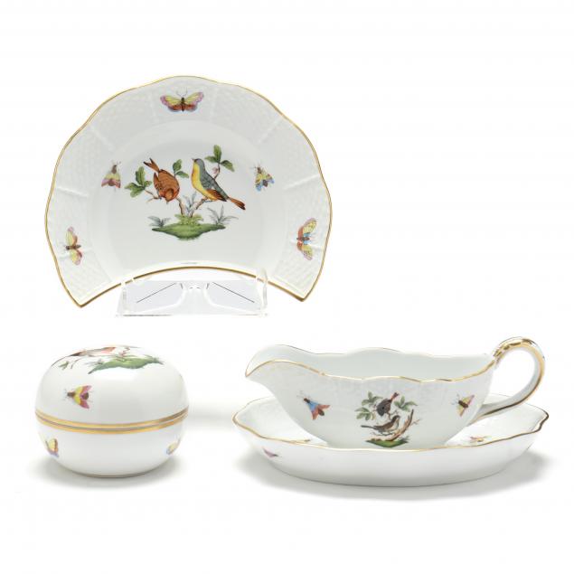 Appraisal: SELECTION OF HEREND ROTHSCHILD BIRD PORCELAIN Including a gravy boat