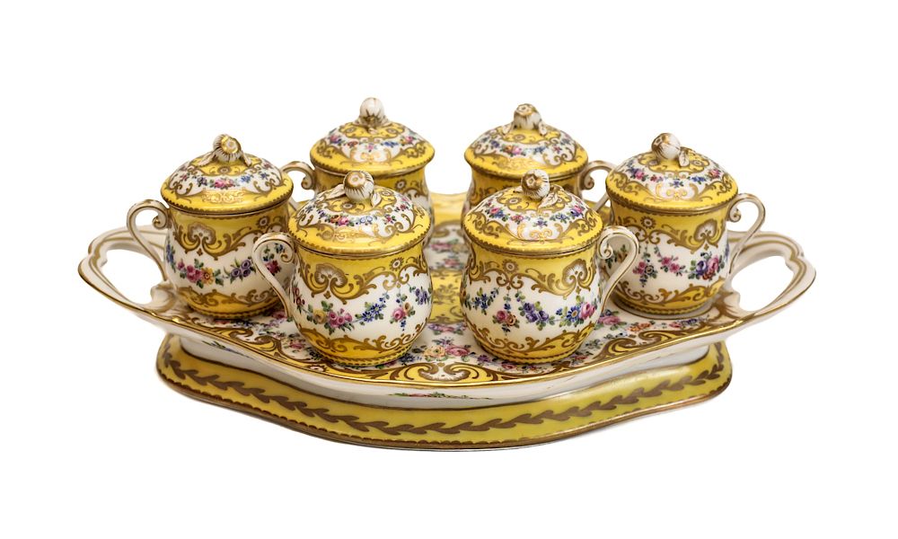 Appraisal: Sevres Custard Pot Set with Stand A very fine Sevres