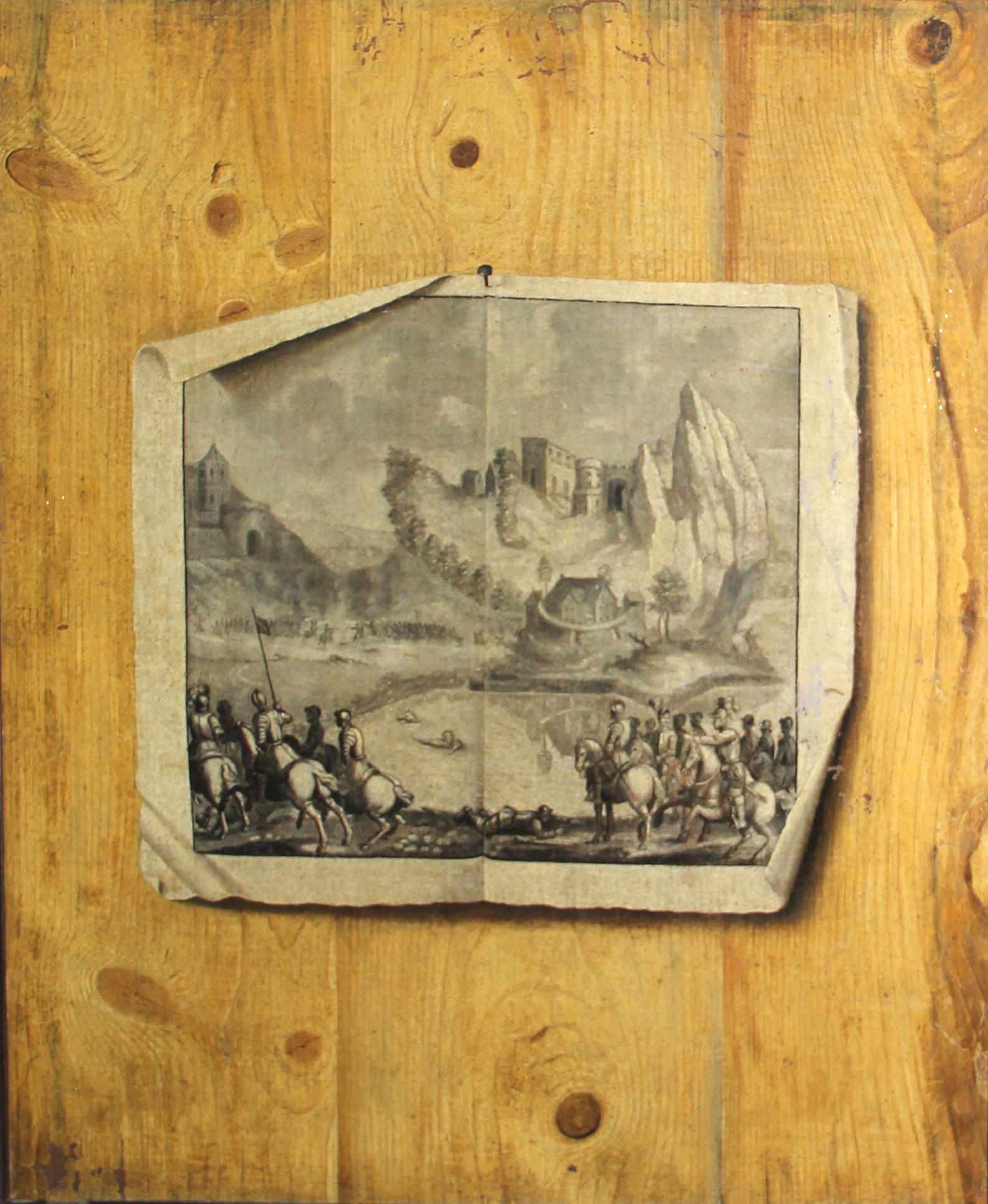 Appraisal: German School th Century A trompe l'oeil still life of