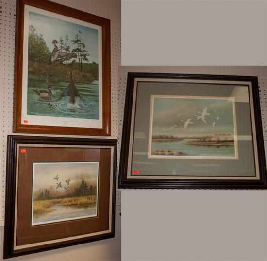 Appraisal: Three framed water fowl lithographs Estimate - No condition report