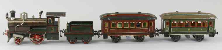 Appraisal: a BING ''STORK LEG'' LIVE STEAM TRAIN SET Germany Gauge