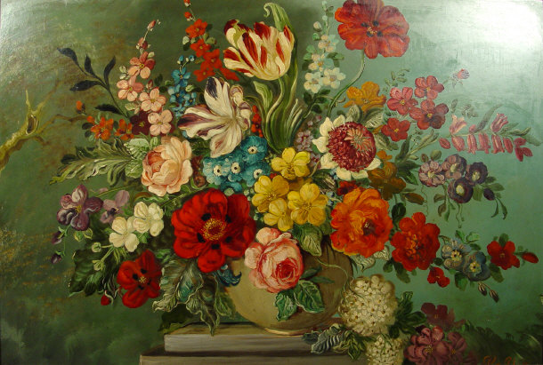 Appraisal: Dutch oil onto panel of still life flowers in a