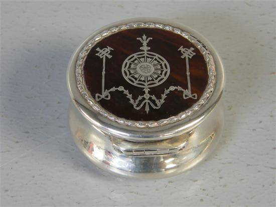 Appraisal: Edwardian silver circular box of waisted form the hinged tortoiseshell