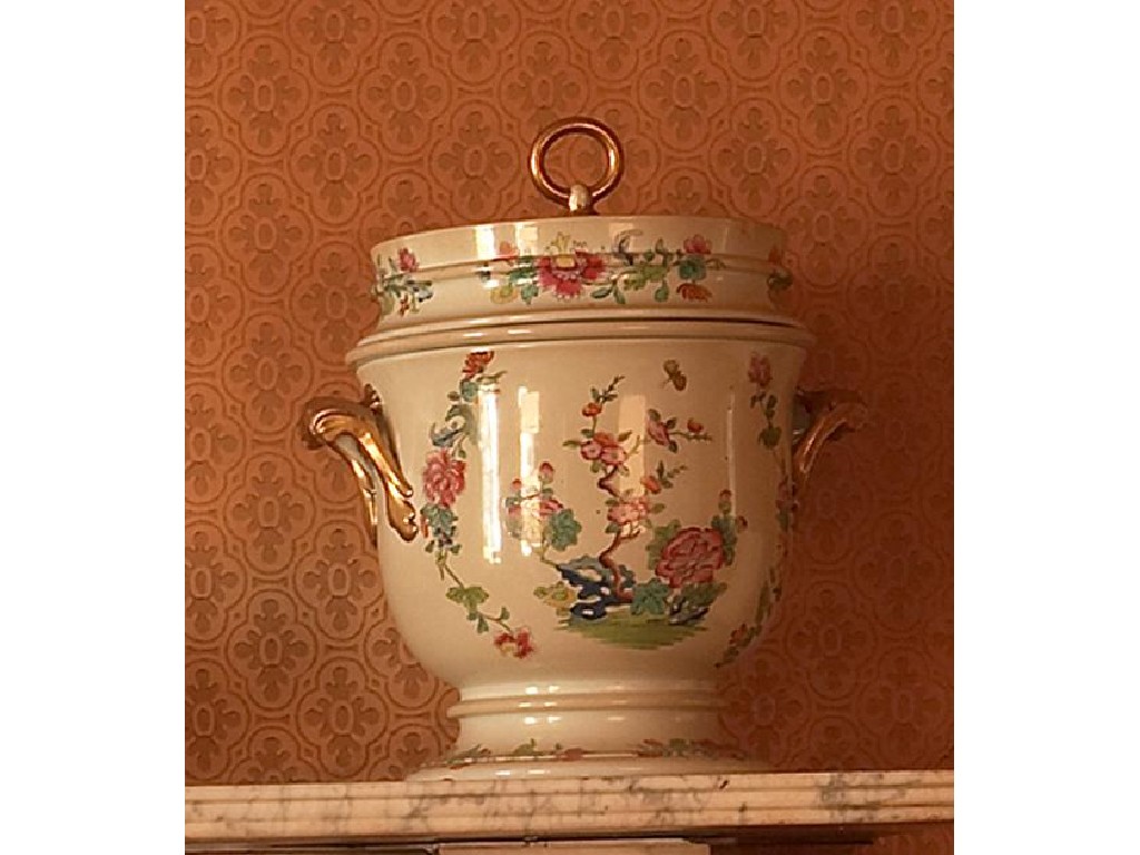 Appraisal: A PAIR OF SPODE URNS AND COVERS printed and decorated