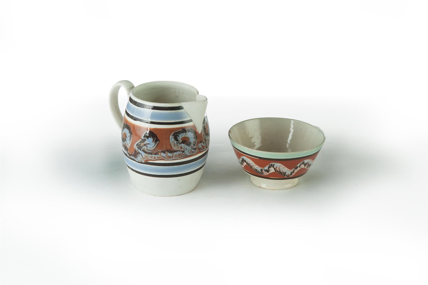 Appraisal: TWO PIECES OF MOCHAWARE WITH EARTH WORM PATTERN England st