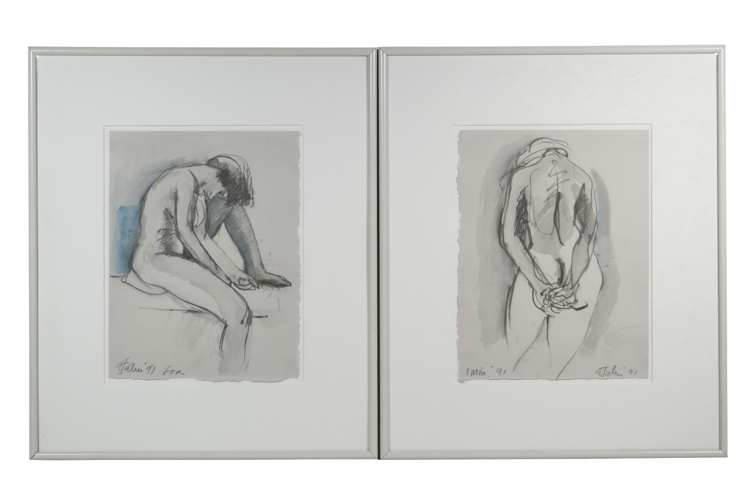 Appraisal: ELENA JAHN ME WI - Two Figure Studies in pencil