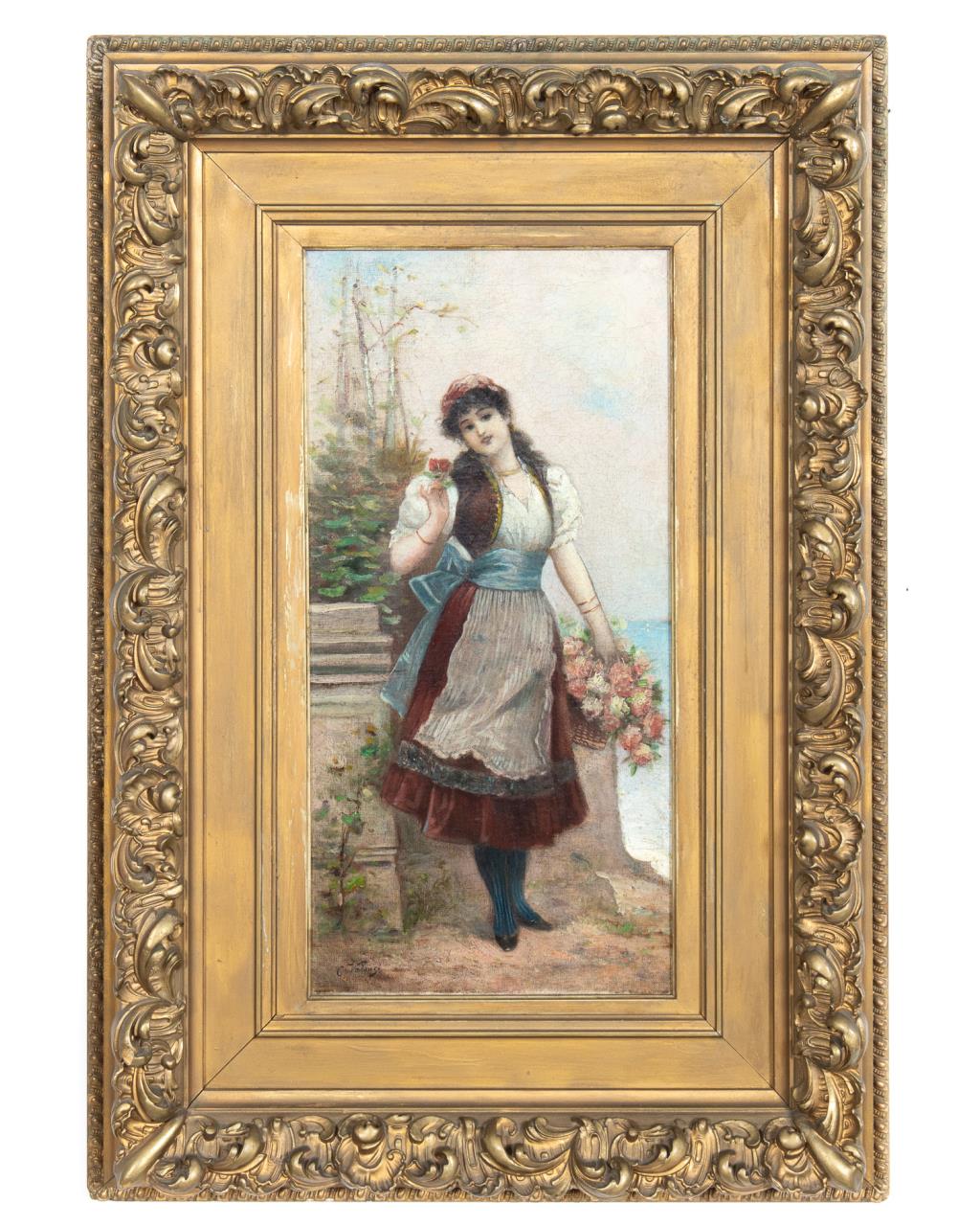 Appraisal: CARLOS VALENSI O C WOMAN HOLDING FLOWERS Carlos Valensi Italian