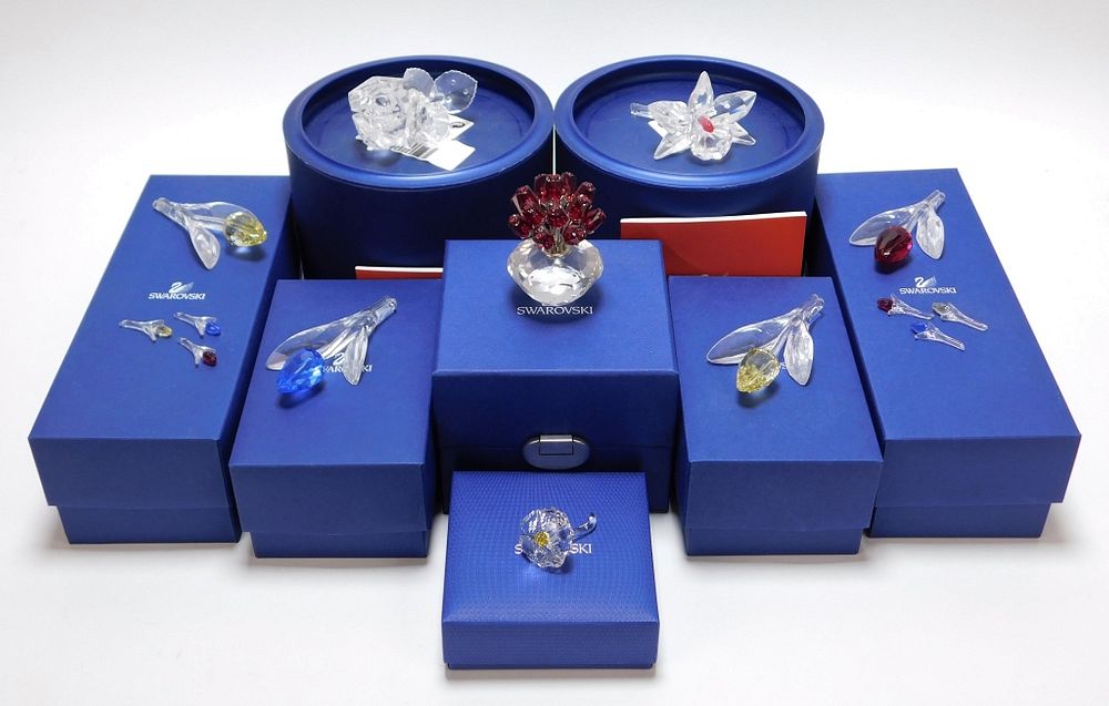 Appraisal: PC Swarovski Crystal Flowers Group Austria Circa Includes a blue