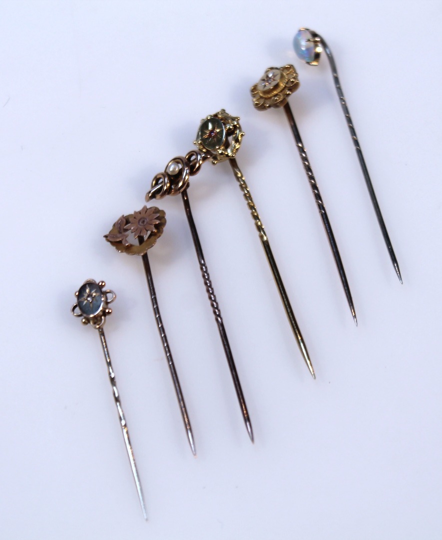 Appraisal: Six various stick pins to include one set with small