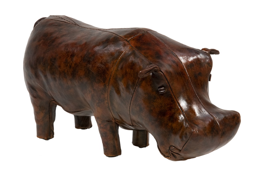 Appraisal: OMERSA FOR ABERCROMBIE FITCH LEATHER HIPPO FOOTSTOOL Vintage Leather Hippopotamus