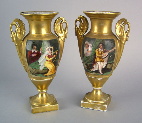 Appraisal: Pair of Paris porcelain urns th c each with hand