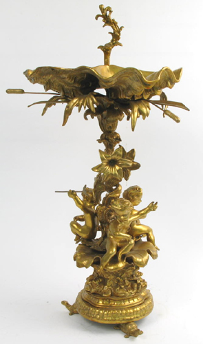 Appraisal: FRENCH GILT BRONZE CENTER PIECE the tri-part shell shaped top