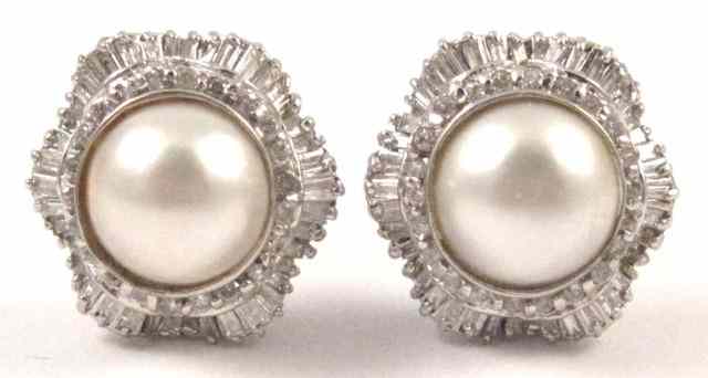 Appraisal: PAIR OF MABE PEARL AND DIAMOND EARRINGS each k white