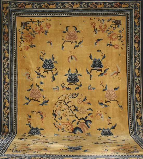 Appraisal: Chinese Rug Circa Gold ground with butterfly and floral spray