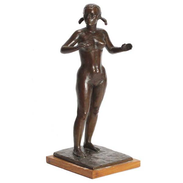 Appraisal: David Kresz Rubins - standing female nude with pigtailsbronze sculptureSigned