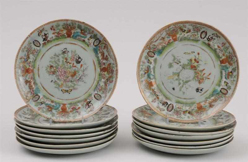 Appraisal: FOURTEEN CANTON ENAMELED LUNCH PLATES Each inscribed in iron red