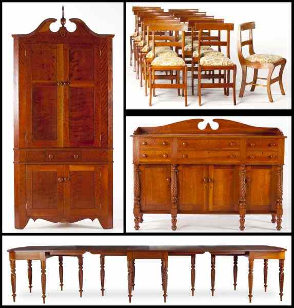 Appraisal: Custom Figured Cherry Dining Furniture en Suitemid th century figured