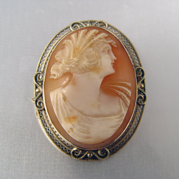 Appraisal: K SHELL CAMEO BROOCH K white gold framed shell cameo