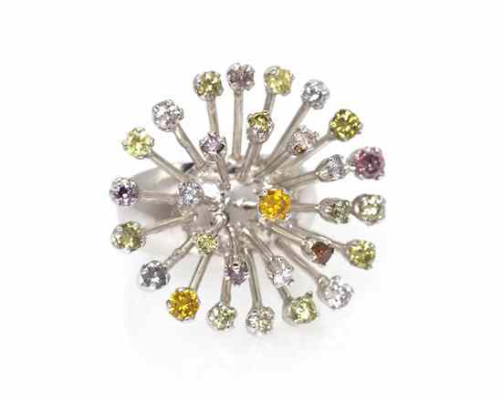 Appraisal: A Karat White Gold and Multi Color Diamond Ring containing