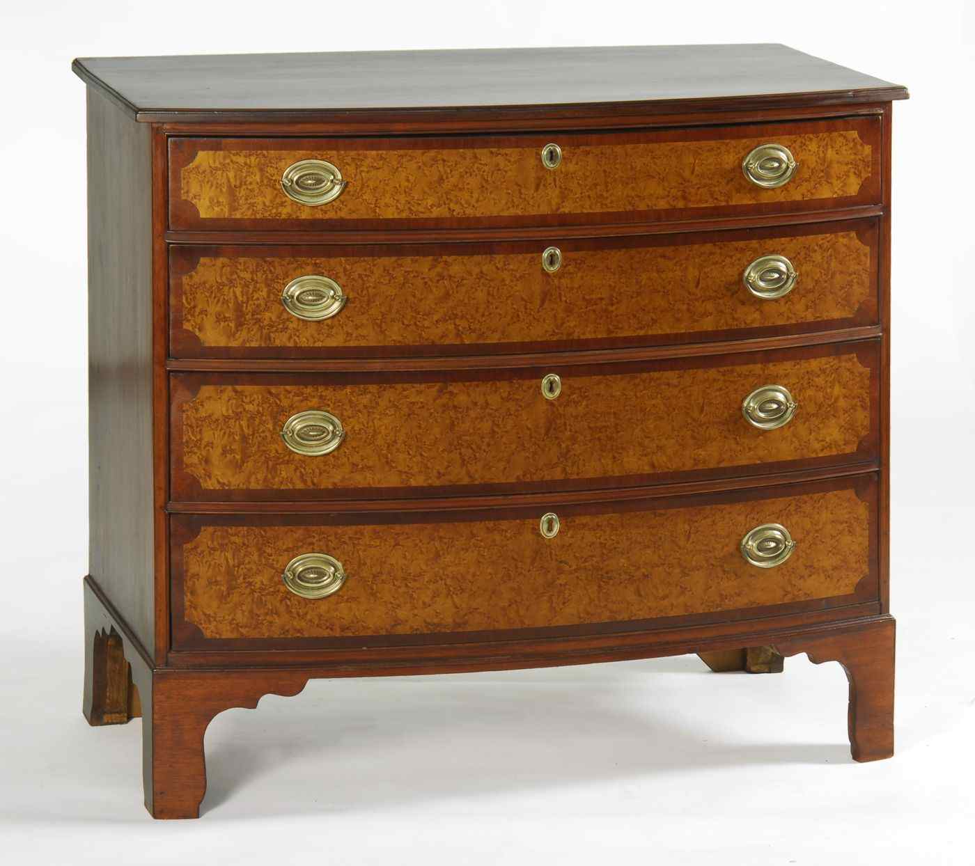 Appraisal: ANTIQUE AMERICAN HEPPLEWHITE FOUR-DRAWER SWELL-FRONT BUREAUCirca In cherry Graduated drawers