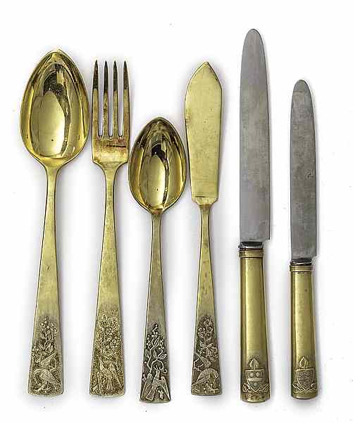 Appraisal: Six Pieces of Hermann Goering's Gold Plated Flatware Three knives