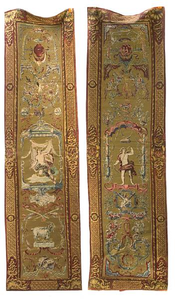 Appraisal: A pair of printed tapestry panels height ft width in