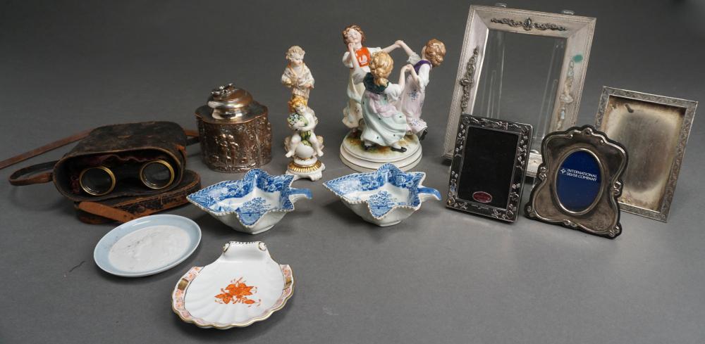 Appraisal: COLLECTION WITH OPERA GLASS PORCELAIN FIGURINES SILVER AND SILVERPLATE PHOTO