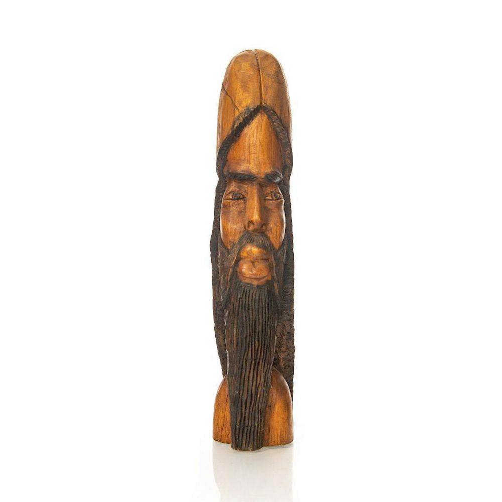 Appraisal: VINTAGE TRIBAL FOLK ART WOODEN BUST BEARDED MAN Handcrafted carved