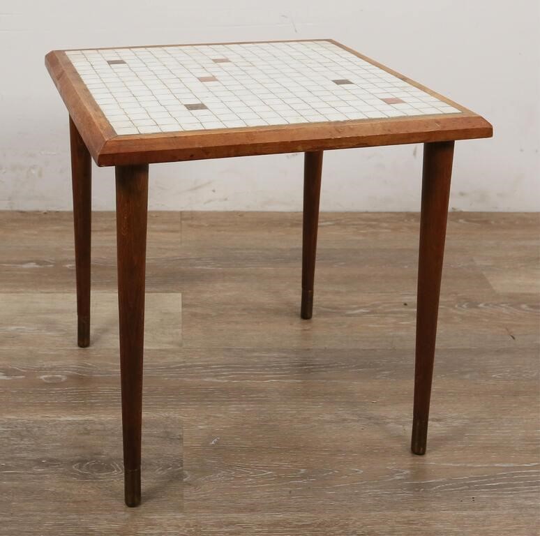 Appraisal: Danish Modern tiled side table Mid th Century Teak dowel