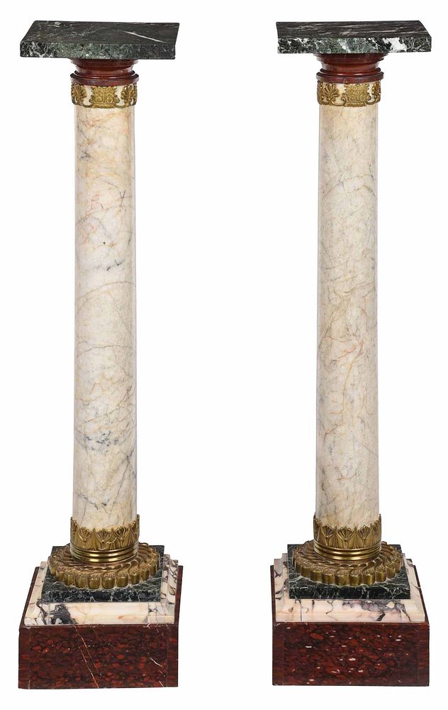 Appraisal: Fine Pair Variegated Marble Column Form Pedestals probably French late