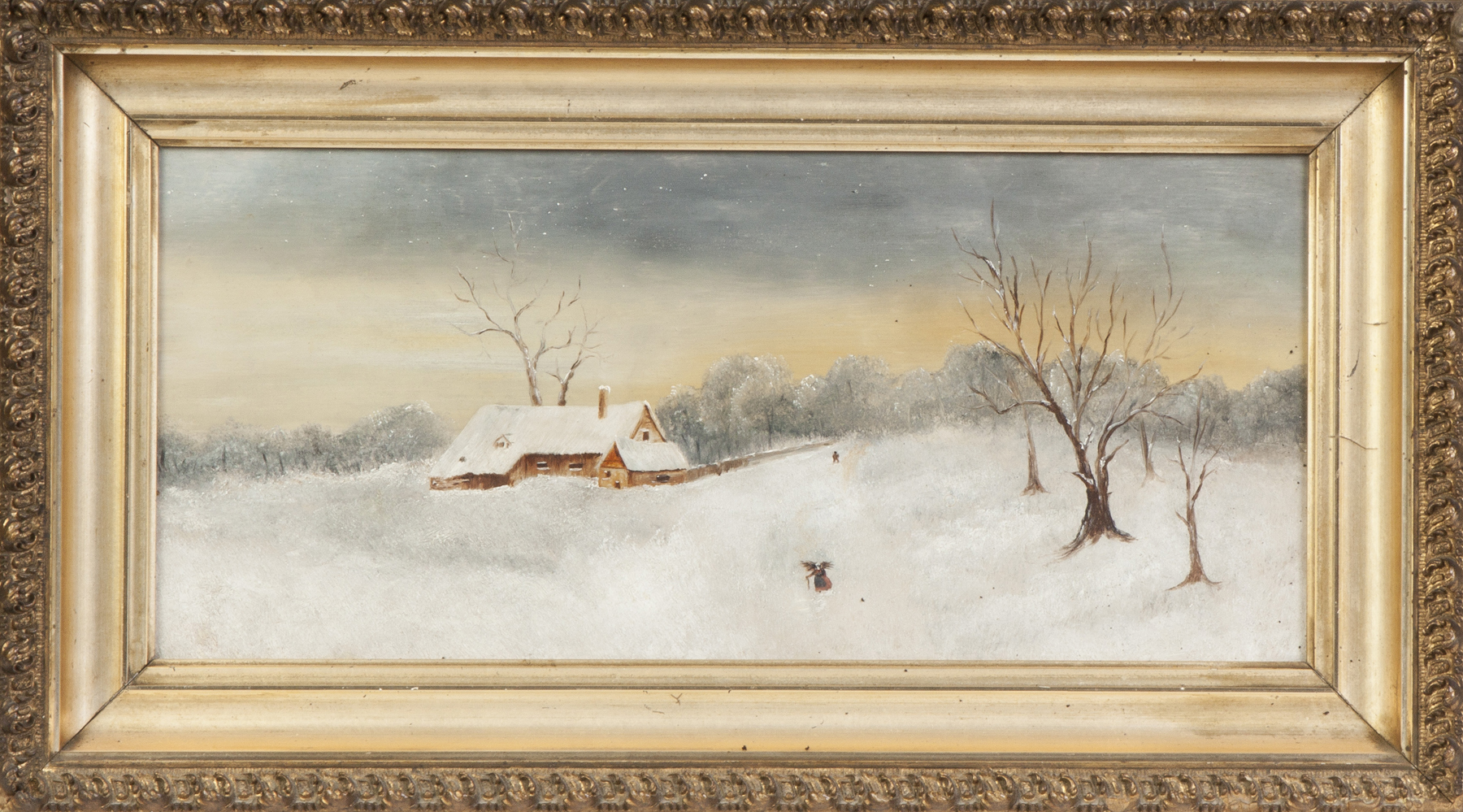 Appraisal: Two Late th Cent Paintings Winter scene oil paperboard giltwood