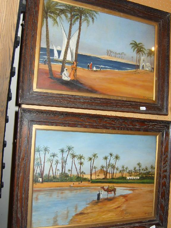 Appraisal: A pair of early th century oil paintings on card