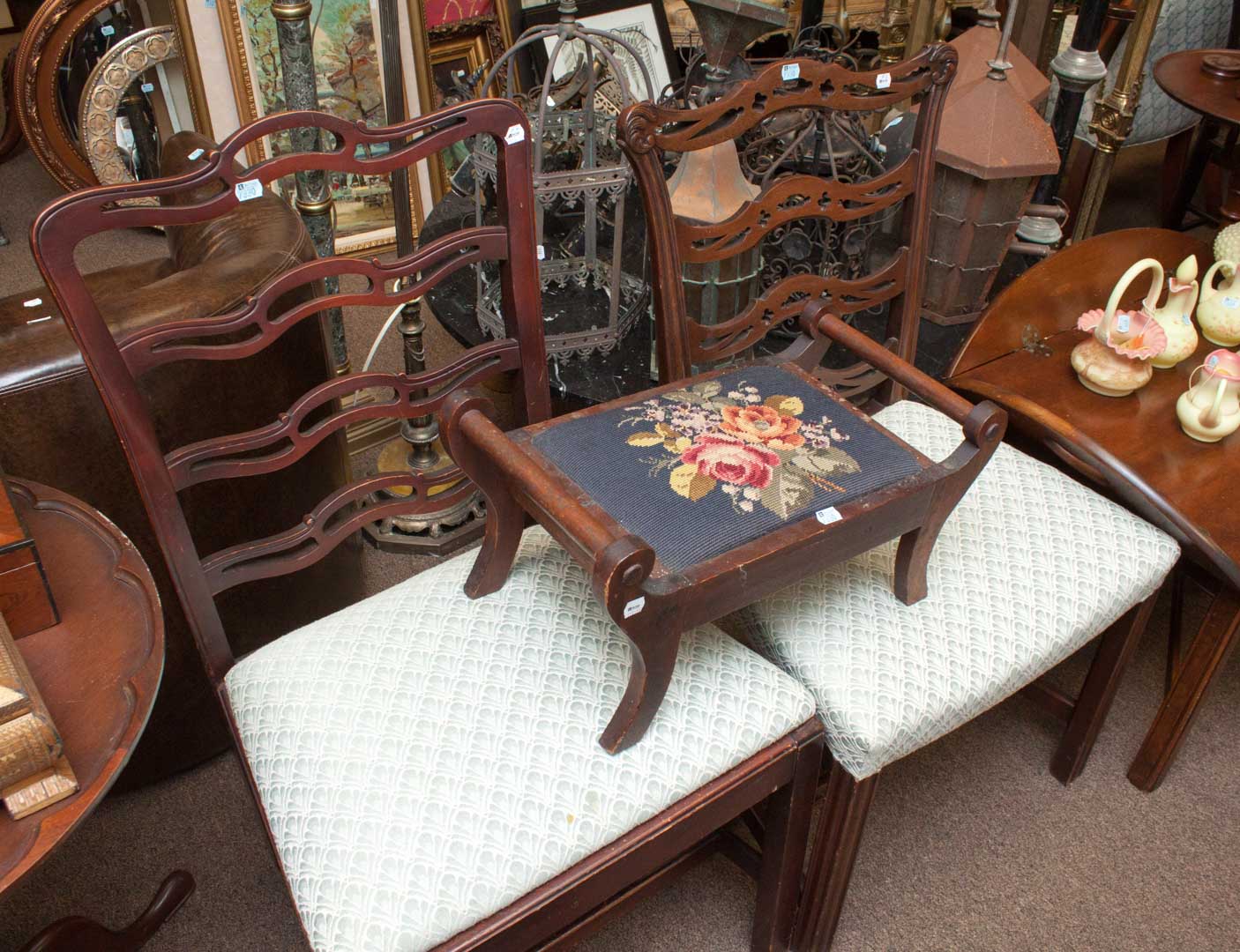 Appraisal: Two side chairs and a foot stool