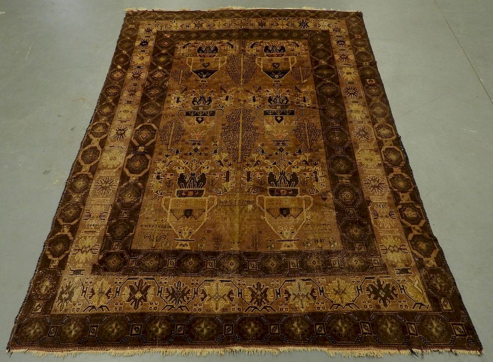 Appraisal: Antique Turkish Earth Tone Wool Carpet Rug Turkey Early th