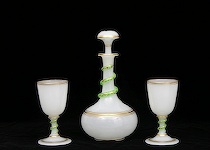 Appraisal: Victorian Glass Decanter with Two Matching Goblets American ca mid