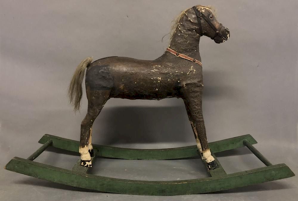 Appraisal: German Wood and Leather Rocking Horse German wood and leather