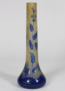 Appraisal: French cameo glass vase decorated with wild flowers in blue