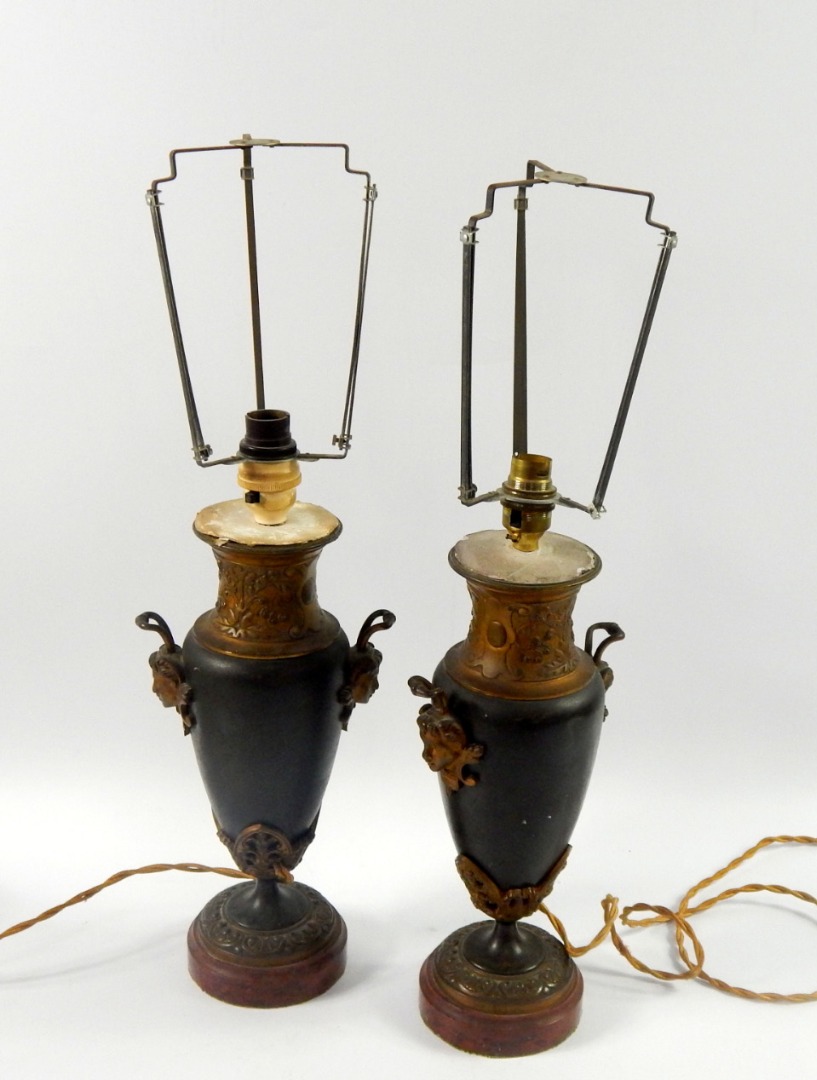 Appraisal: A pair of Victorian brass and spelter vases of twin