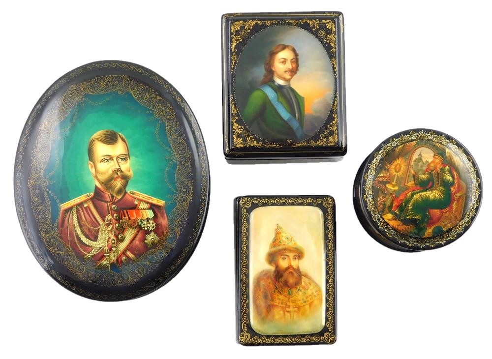 Appraisal: Russian hand-painted lacquer boxes group of four royal portraits including