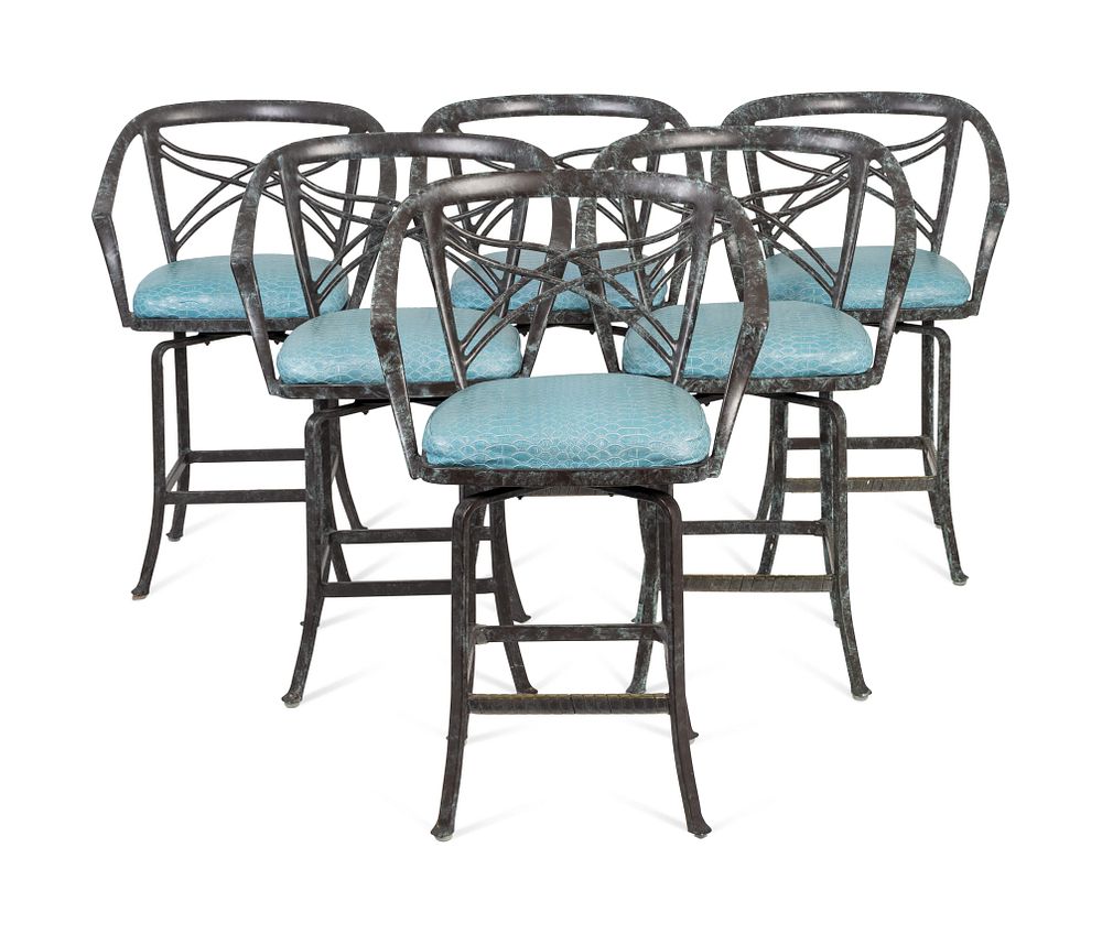 Appraisal: A Set of Six Patinated Metal Bar Stools Height inches