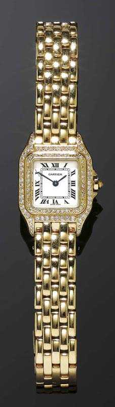 Appraisal: BRILLIANT-CUT DIAMOND LADY'S WRISTWATCH CARTIER PANTH RE Yellow gold Gold