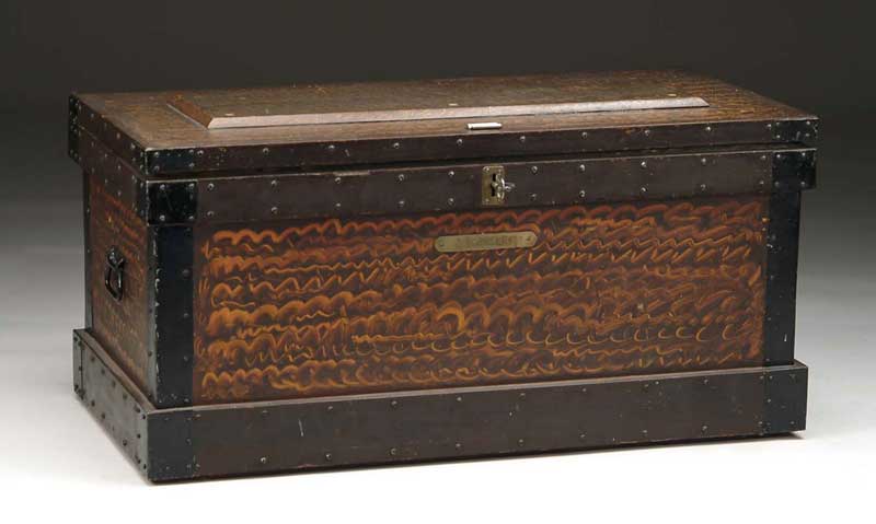 Appraisal: PAINT DECORATED SEAMAN S CHEST Carpenter chest style with attached