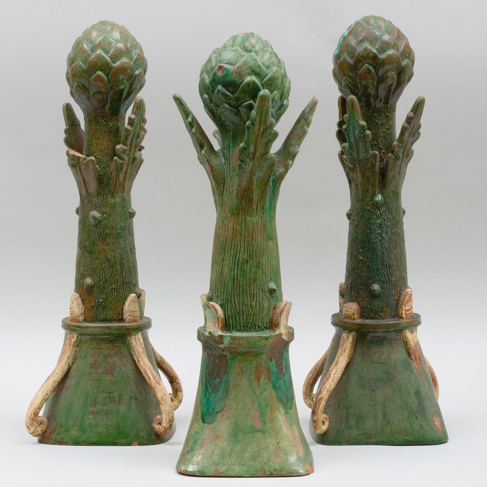 Appraisal: Three Glazed Earthenware Models of Artichokes x x in An