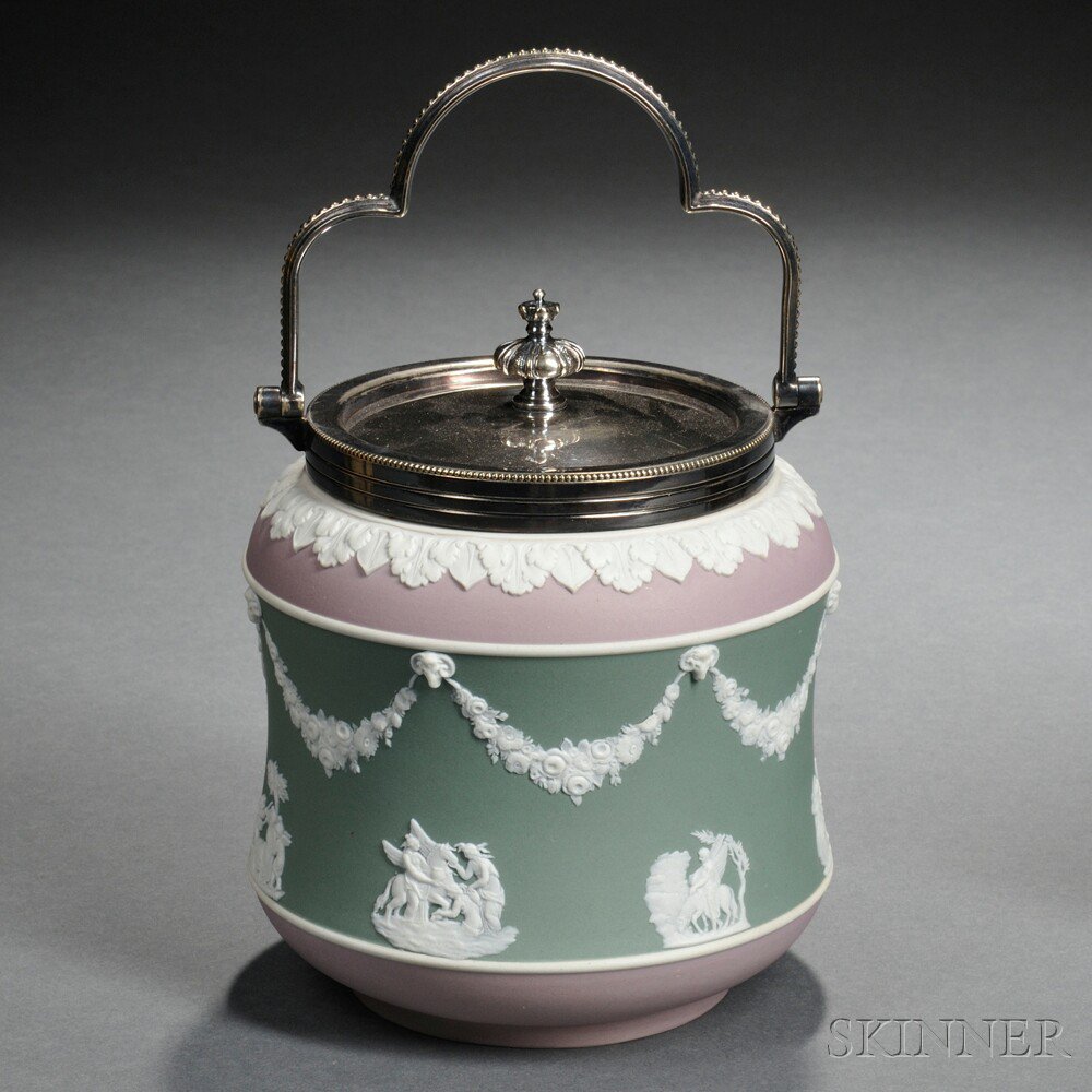 Appraisal: Wedgwood Three Color Jasper Dip Biscuit Jar and Cover England