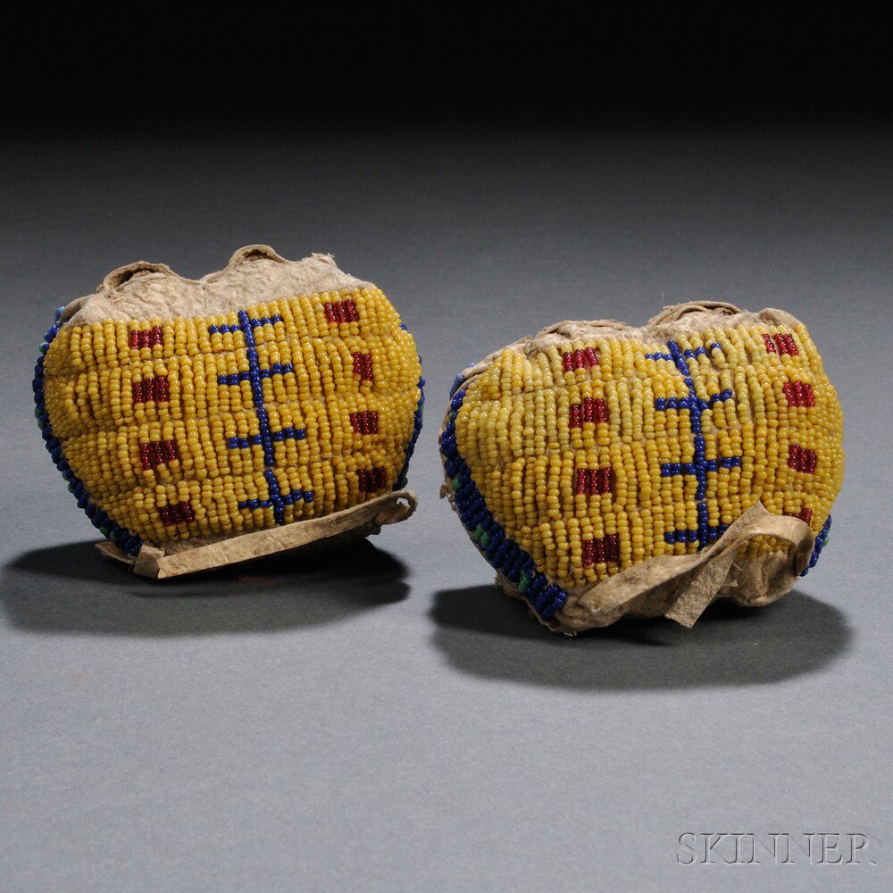 Appraisal: Pair of Miniature Plains Beaded Hide Possible Bags lg in